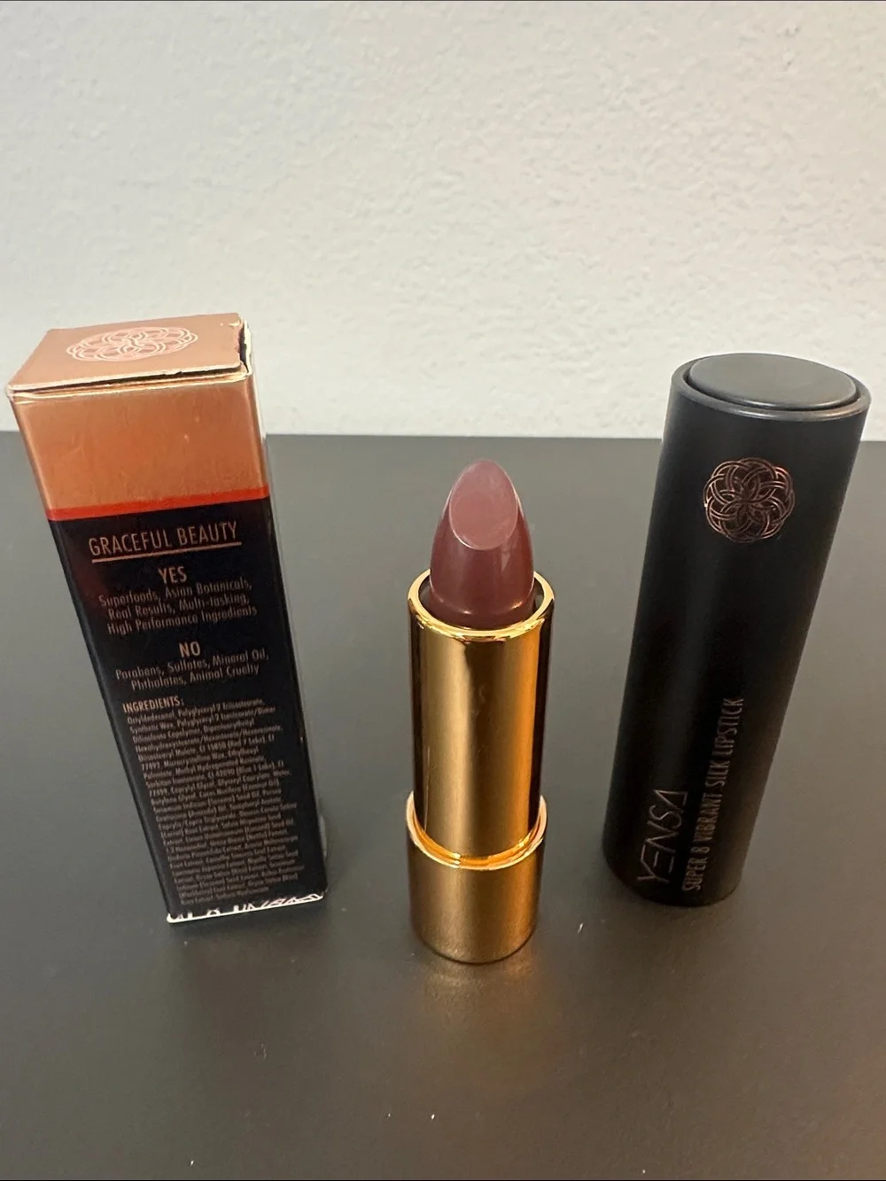 NWT Yensa Super 8 Vibrant Silk Lipstick in Deep Mauve Brown - Color Captivate